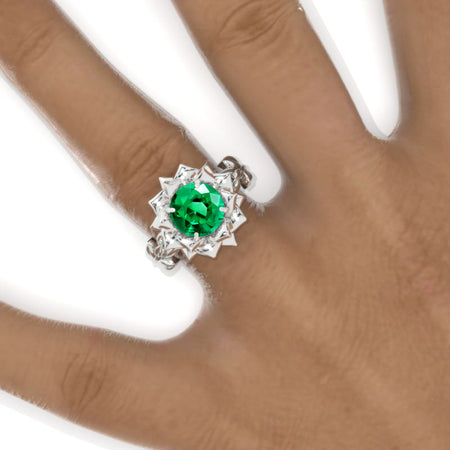 2 Carat Emerald Twig Floral White Gold Engagement Ring Model 939