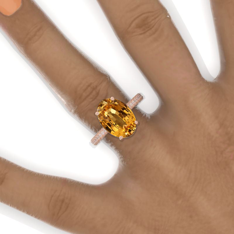 10 Carat Oval Cut 14x10mm Genuine Yellow Citrine Hidden Halo Rose Gold Engagement Ring Model 534_OV14x1