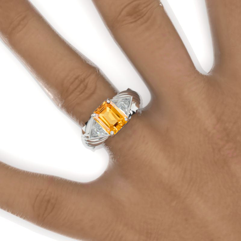 3 Carat Genuine Yellow Citrine Men's Wing Gold Ring. Model 1109