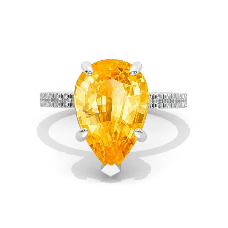 4 Carat Pear Engagement Genuine Yellow Citrine 14K White Gold Ring Model 1146