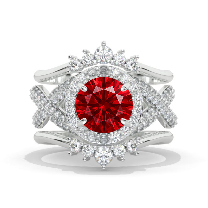 2 Carat Round Moissanite Halo 14K White Gold Twisted Shank Engagement Ring Set
