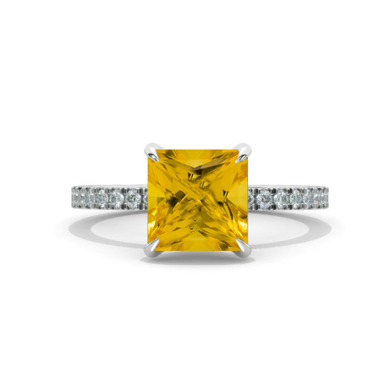 Classic 3 Carat Giliarto Genuine Yellow Citrine  Princess Cut Engagement Gold Ring 1170-8x8mm