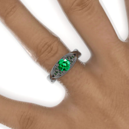 14K Black Gold Emerald Celtic Engagement Ring Model 805-6
