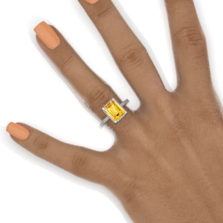 4 Carat Emerald Cut Yellow Sapphire Double Hidden Halo Engagement Ring Model 755-10x8