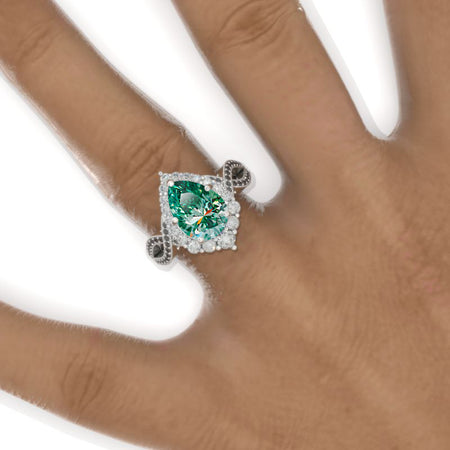 3 Carat Pear Green Moissanite Twisted 14K White Gold Engagement Eternity Ring