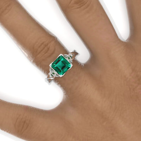 2 Carat Princess Emerald Celtic Engagement Ring 14K White Gold Ring Model 819-7x7