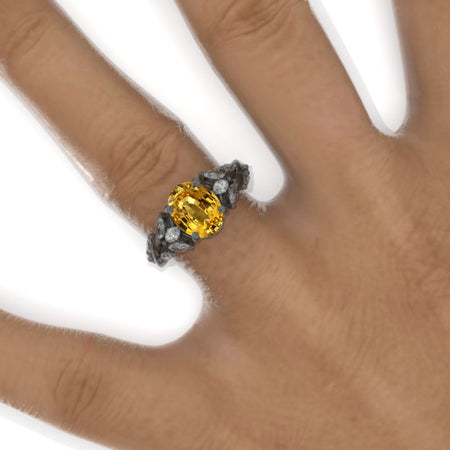 Celtic 2 Carat Oval Yellow Sapphire Alexandrite 14K Black Rhodium Gold  Engagement Ring Model 817