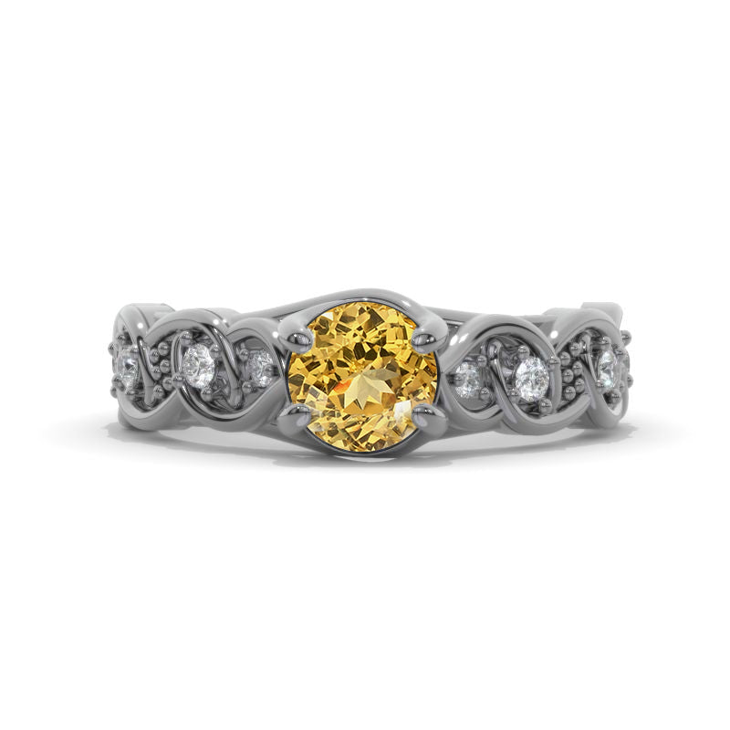Celtic Giliarto Genuine Yellow Citrine Engagement Ring 14K Black Gold Model 1147