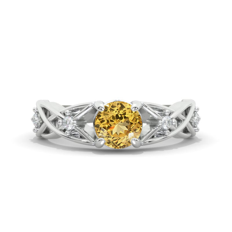 Gothic Celtic Giliarto Genuine Yellow Citrine Engagement Ring 14K White Gold Model 1148