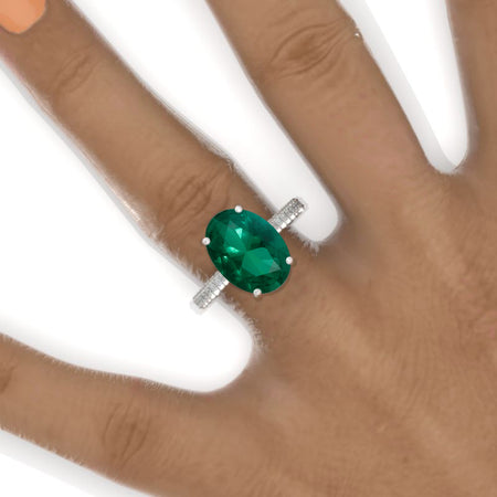 10 Carat Oval Cut 14x10mm Emerald Hidden Halo White Gold Engagement Ring