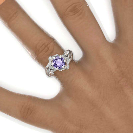 7mm Round Purple Sapphire Floral Twig Style Engagement Ring
