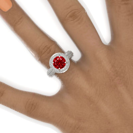 2 Carat Carat Round Cut Giliarto Ruby Double Halo White Gold Engagement Ring