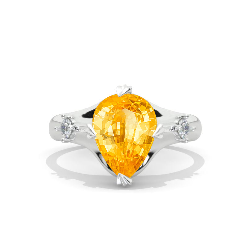 3 Carat Pear Genuine Yellow Citrine Floral Engagement Ring Model 987-11x8