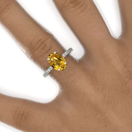 3 Carat Oval Yellow Sapphire Double Hidden Halo Engagement Ring, Promise Ring For Her, Yellow Sapphire Wedding Ring, 14K Gold Oval Yellow Sapphire Engagement Ring Model 903-10x7