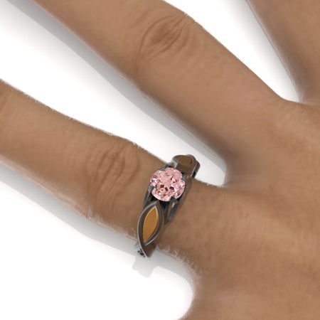14K Black and Yellow Gold Peach Sapphire  Celtic Peach Sapphire Engagement Ring Model 139-6