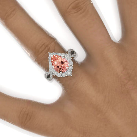 3 Carat Pear Peach SapphireTwisted 14K White Gold Engagement Eternity Ring Model 970 H2