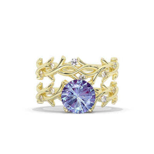2 Carat Fireworks Cut Alexandrite Twig Floral Yellow Gold Engagement  Ring Set