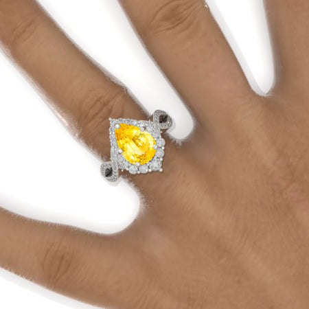 3 Carat Pear Yellow Sapphire Twisted 14K White Gold Engagement Eternity Ring Model 970 H2