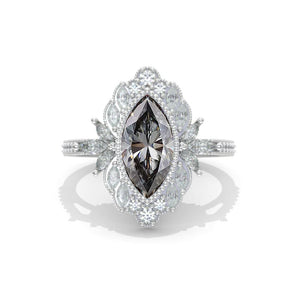 14K White Gold 1.5 Carat Marquise Cut Moissanite Halo Engagement Ring Model 1266
