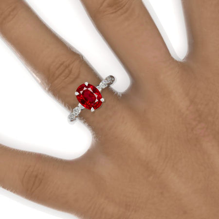 14K White Gold  2 Carat Oval Ruby Twisted Shank Engagement Ring