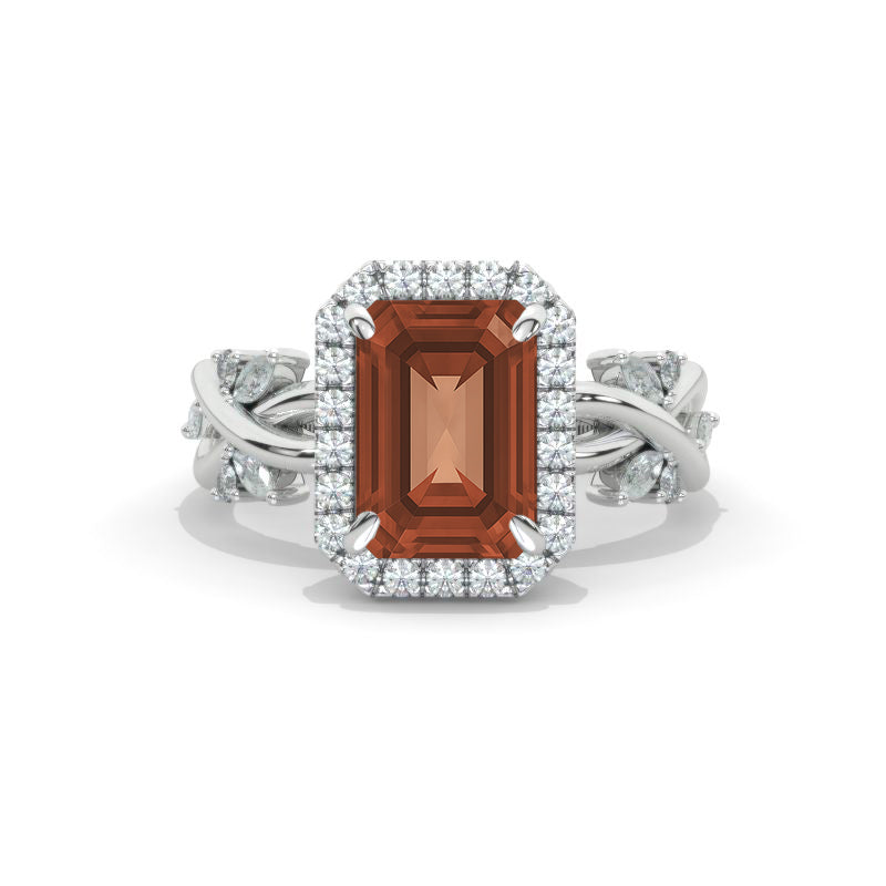 3.5 Carat Emerald Cut Halo  Zultanite Eternity Floral Shank Engagement Ring 14K White Gold  Ring Model 1223