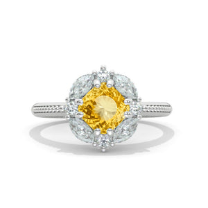 5 Carat Giliarto Genuine Yellow Citrine Emerald Step Cut White Opal Hidden Halo Engagement Ring