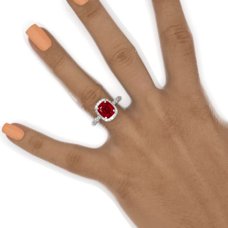 2 Carat 9x7mm Cushion Cut Vintage Style Halo Giliarto Ruby White Gold Engagement Ring