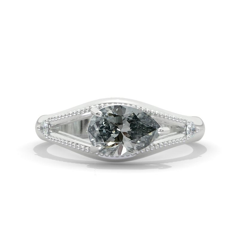 14K White Gold 1.5 Carat Pear Cut Moissanite East to West Engagement Ring
