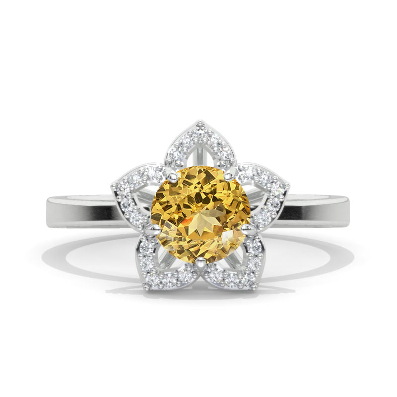 1 Carat Round Genuine Yellow Citrine Floral Halo Engagement Ring Model 998-6.5