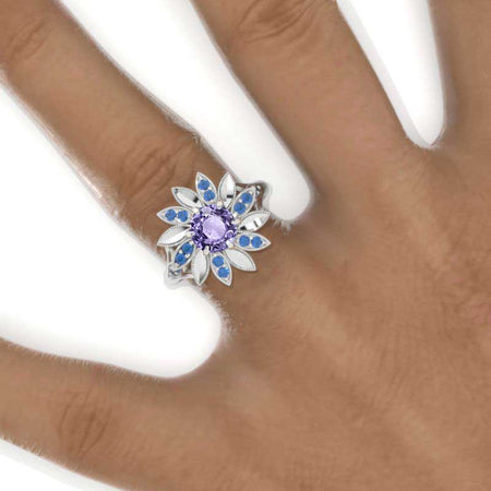 Sapphire Sunflower Floral Purple Sapphire Ring