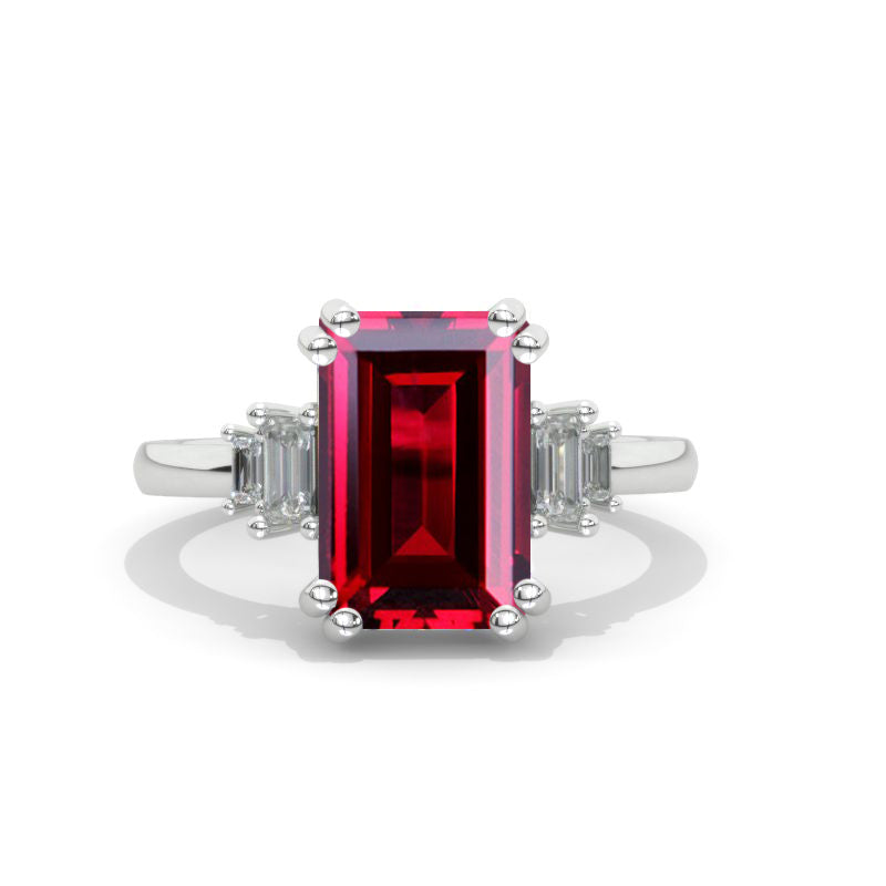 4 Carat Elongated Emerald Cut Ruby 14K White Gold Engagement Ring Model 1065
