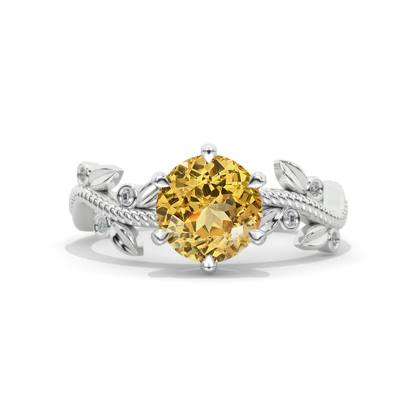 2 Carat  Floral Celtic Genuine Yellow Citrine Engagement Ring Model 848