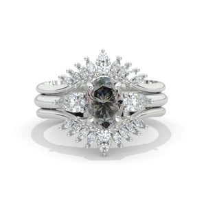2Ct Oval Step Cut Moissanite Gold Engagement  Ring with Eternity and Wedding Band Model 1274
