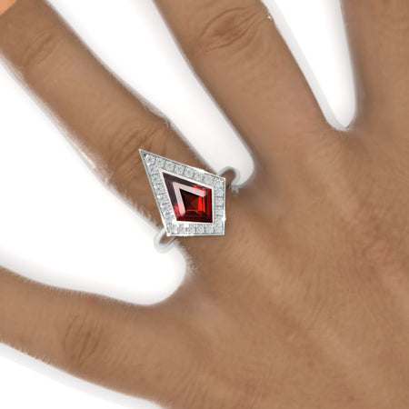 2.5 Carat Kite Ruby Halo Engagement Ring. 2.5CT Fancy Shape Bezel Ruby Ring