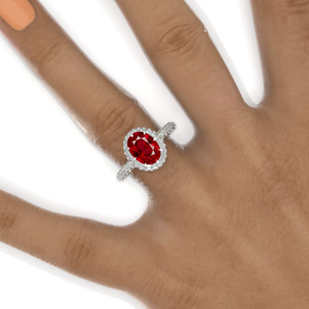 3 Carat Oval Cut Giliarto  Ruby Double Halo White Gold Engagement Ring