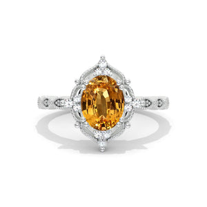 2 Carat Princess Cut Genuine Yellow Citrine Hidden Halo Gold Engagement Ring Model 513-7x7