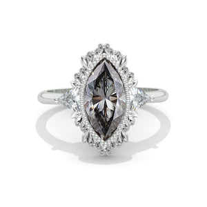 14K White Gold 1.5 Carat Marquise Cut Moissanite Floral Engagement Ring Model 1262

