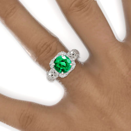 2 Carat Round Emerald  Halo Lace  Shank Engagement Ring Model-952