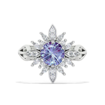 2 Carat Round Fireworks Cut Alexandrite Halo Engagement Ring