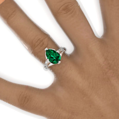 3 Carat Pear Emerald Floral Engagement Ring Model 987-11x8