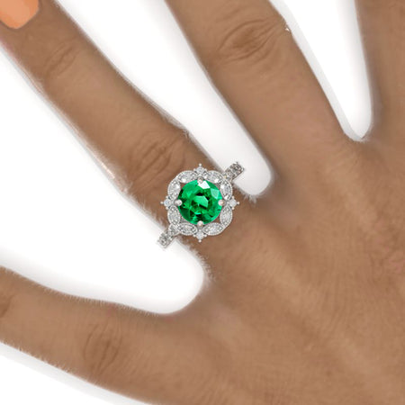 2 Carat Round Emerald Floral Halo Twisted Shank Engagement Ring Model-954