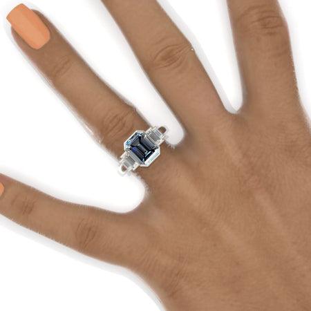 3 Carat Giliarto Emerald Cut Bezel Set Gray Moissanite Five-Stone  Engagement Ring