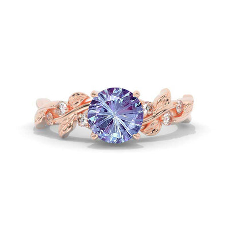 2 Carat Round Brilliant Cut Fireworks Cut Alexandrite Floral Rose Gold Engagement Ring