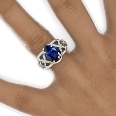 3 Carat Pear Royal Blue Sapphire Twisted 14K White Gold Engagement Eternity Ring