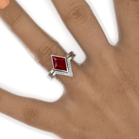 2.5 Carat Ruby Engagement Ring. 2.5CT Fancy Kite Shape Ruby Ring Set