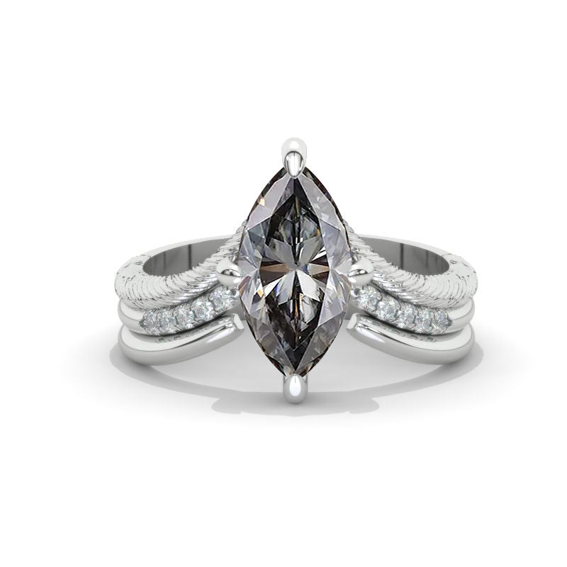 14K White Gold 1.5 Carat Marquise Cut Moissanite Floral Engagement Ring Model 1259
