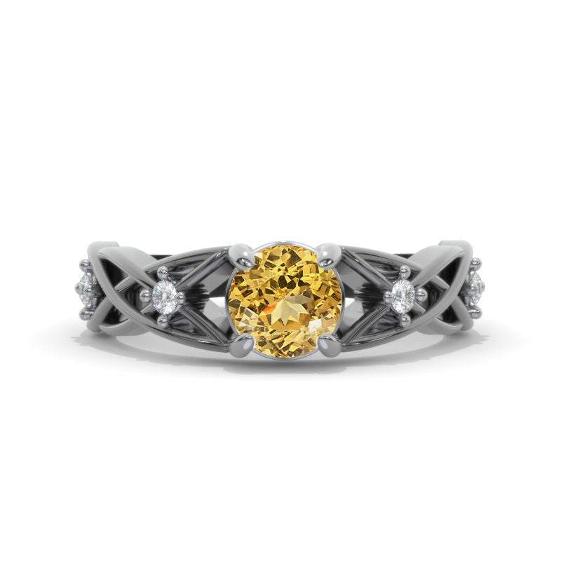 Knot Celtic Giliarto Genuine Yellow Citrine Engagement Ring 14K Black Gold Model 1148