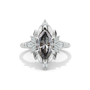 14K White Gold 1.5 Carat Marquise Cut Moissanite Halo Engagement Ring Model 1267
