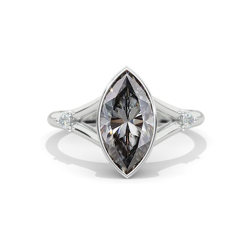 14K White Gold 1.5 Carat Marquise Cut Moissanite Floral Engagement Ring Model 1258
