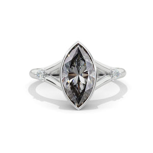 14K White Gold 1.5 Carat Marquise Cut Moissanite Floral Engagement Ring Model 1258
